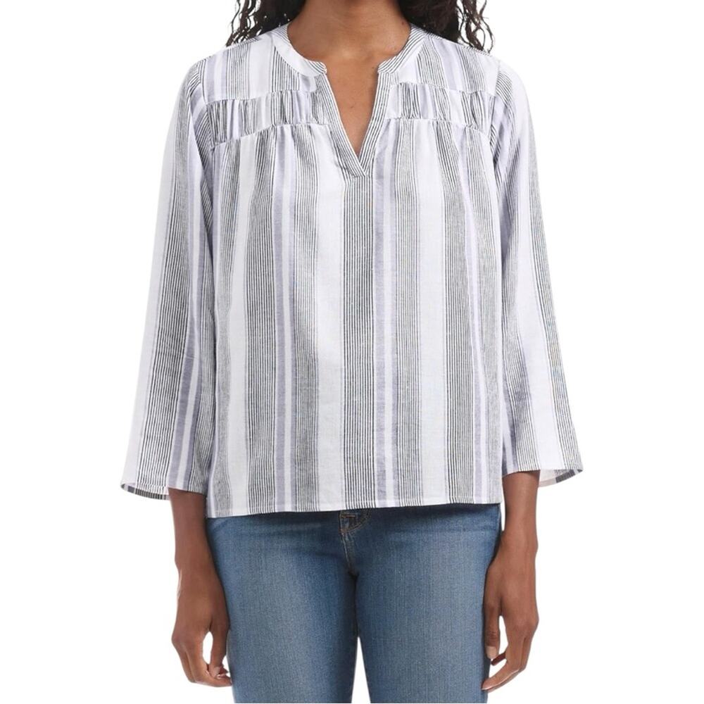 SPLENDID Striped Linen Blend Peasant Blouse | XL | Ivory Gray Lilac | Boho Top